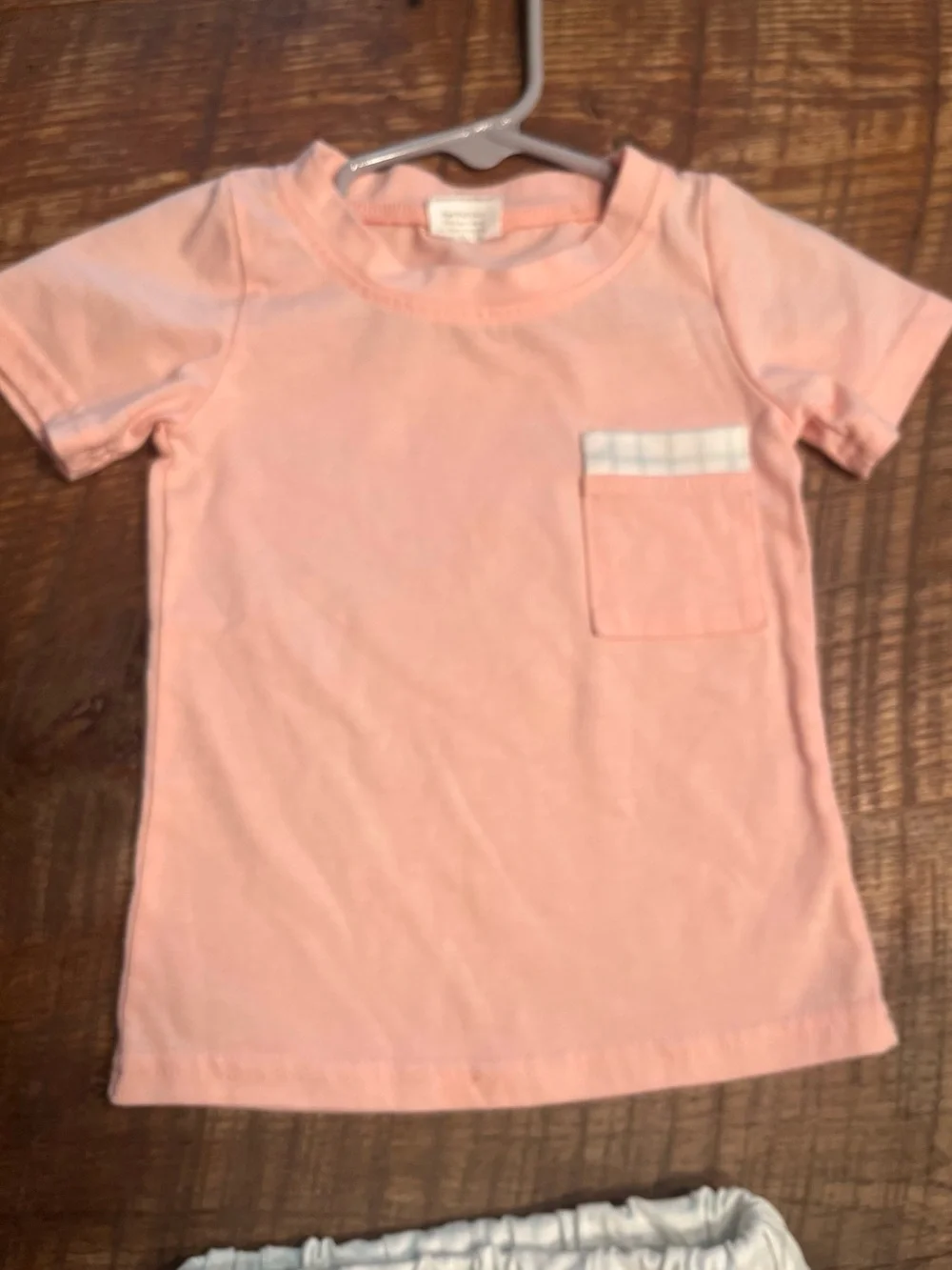 Kids Short Sleeve Pocket Set - Light Peach Top & White Plaid Shorts
